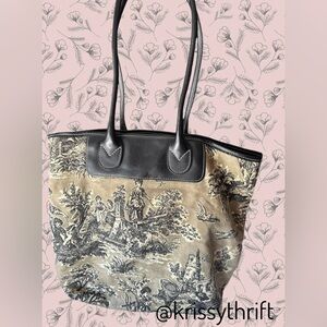 J. Jill French Toile Fabric with Leather Trim Tote